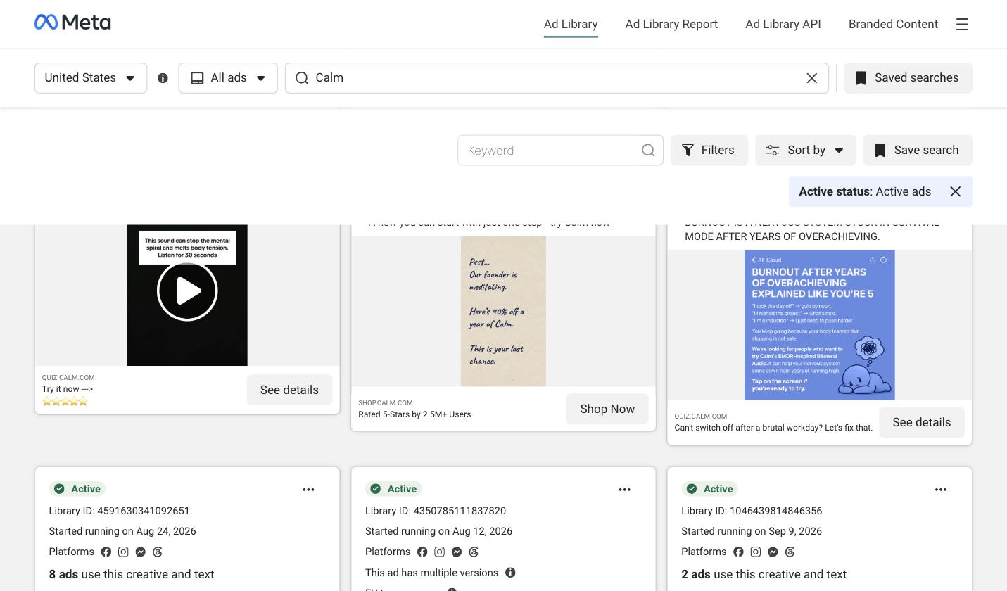 Calm ads, Ad Library capture 5